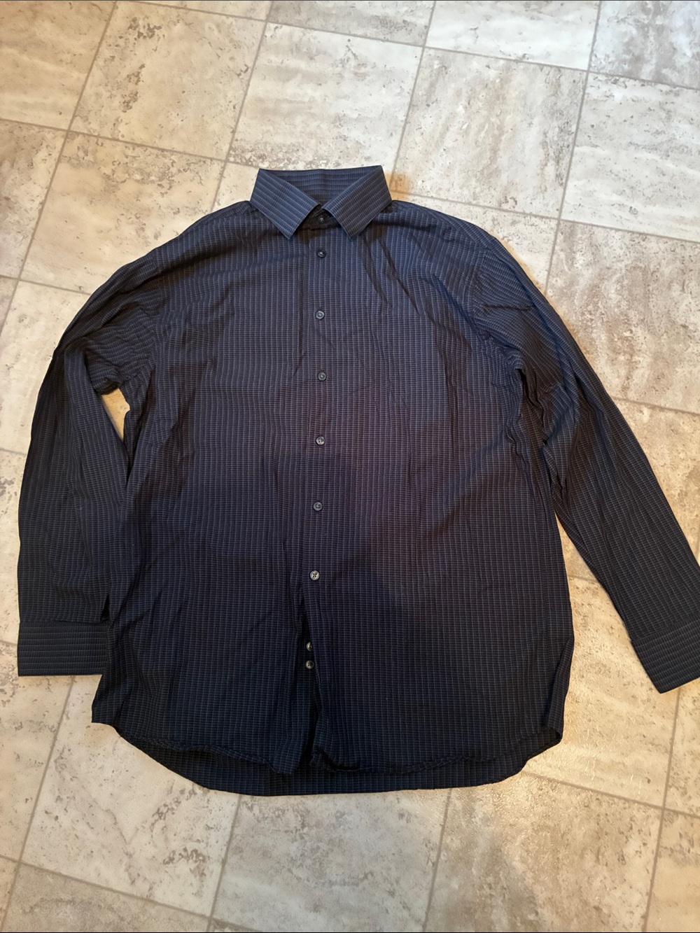 Calvin Klein Black and Grey Pinstripe Long-Sleeve Dress Shirt